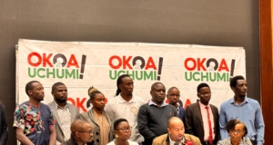Kenya Budget 2025/26 Criticized as Regressive and Anti-Poor by Okoa Uchumi Okoa Uchumi campaign members addressing media on Kenya Budget 2025/26
