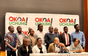 Kenya Budget 2025/26 Criticized as Regressive and Anti-Poor by Okoa Uchumi Okoa Uchumi campaign members addressing media on Kenya Budget 2025/26