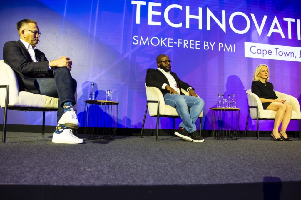Andrea Gontkovicova (Vice President Corporate Affairs, SSEA, CIS & MEA, PMI),Themba Mathebula (Director External Affairs Southern Africa, PMI),Branislav Bibic (Area Vice President Sub-Saharan Africa,PMI) during Smoke-Free Africa discussion  at Technovation 2025