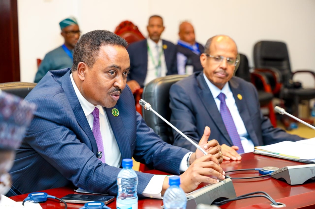 From right, Dr. Workneh Gebeyehu Executive Secretary IGAD  and African Union Commission Chair H.E. Mahmoud Ali Youssouf during Inter-REC/RM CEOs Coordination Meeting 