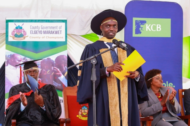Elgeyo Marakwet County Governor Wisley Rotich during the 2Jiajiri Graduation in Iten on July 15, 2025.