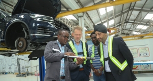 Kenya, Germany Restore Deal to Boost Auto Sector (From left) Deputy Head of Mission, Head of Economic Affairs German Embassy - Alexander Fierley, General Manager, Kenya Vehicle Manufacturers (KVM) - Moses Abiero and CFAO Mobility Managing Director, Arvinder Reel during the German Embassy visit at Kenya Vehicle Manufacturers (KVM).