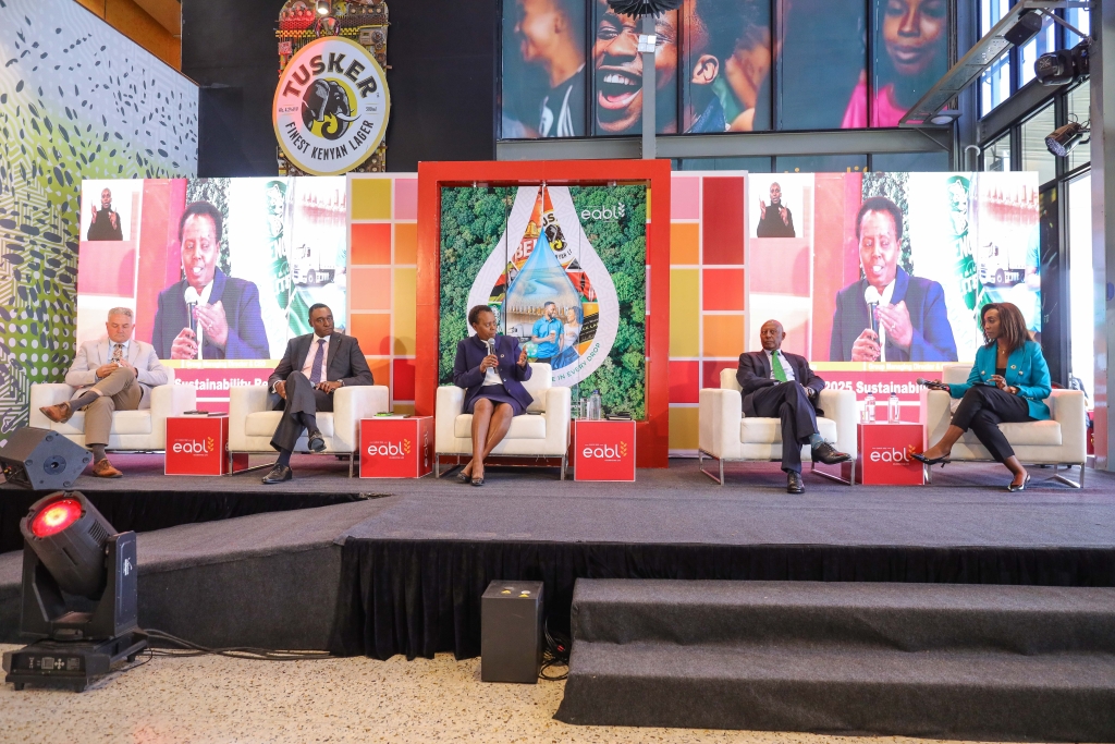 Group MD and CEO at EABL, Jane Karuku, explains the EABL sustainability journey in a
panel discussion, during the EABL 2025 sustainability report.