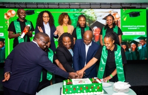 Connect Academy Cohort 1 Graduates Celebrate Success James Maitai ,Group chief Technology and information officer,Safaricom PLC addressing how Connect Academy graduates can help power tech transformation