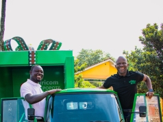 Safaricom Business Rewards First Winners in Shangwe @25 Promotion Frankline Okata and Sakifarm CEO 1