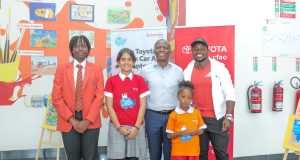 Young Artists Shine as Toyota Dream Car Art Contest Hits Record Participation in Kenya Deputy Managing Director CFAO Mobility Kenya and Ferdinand Omanyala Toyota Brand Ambassador with the winners of the 19th Edition Toyota dream car art contest