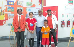Young Artists Shine as Toyota Dream Car Art Contest Hits Record Participation in Kenya Deputy Managing Director CFAO Mobility Kenya and Ferdinand Omanyala Toyota Brand Ambassador with the winners of the 19th Edition Toyota dream car art contest