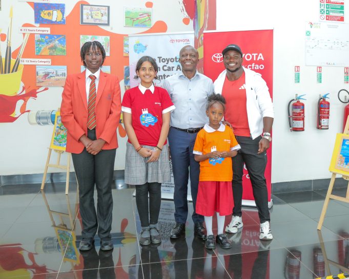 Young Artists Shine as Toyota Dream Car Art Contest Hits Record Participation in Kenya Deputy Managing Director CFAO Mobility Kenya and Ferdinand Omanyala Toyota Brand Ambassador with the winners of the 19th Edition Toyota dream car art contest