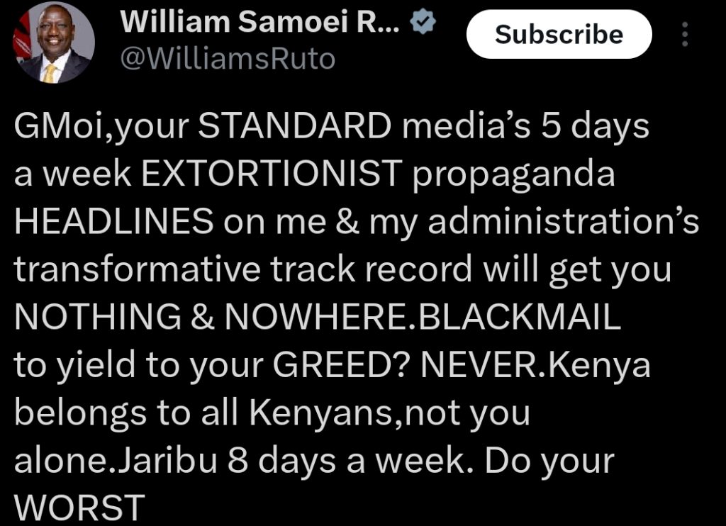 President William Ruto and The Standard Media Group