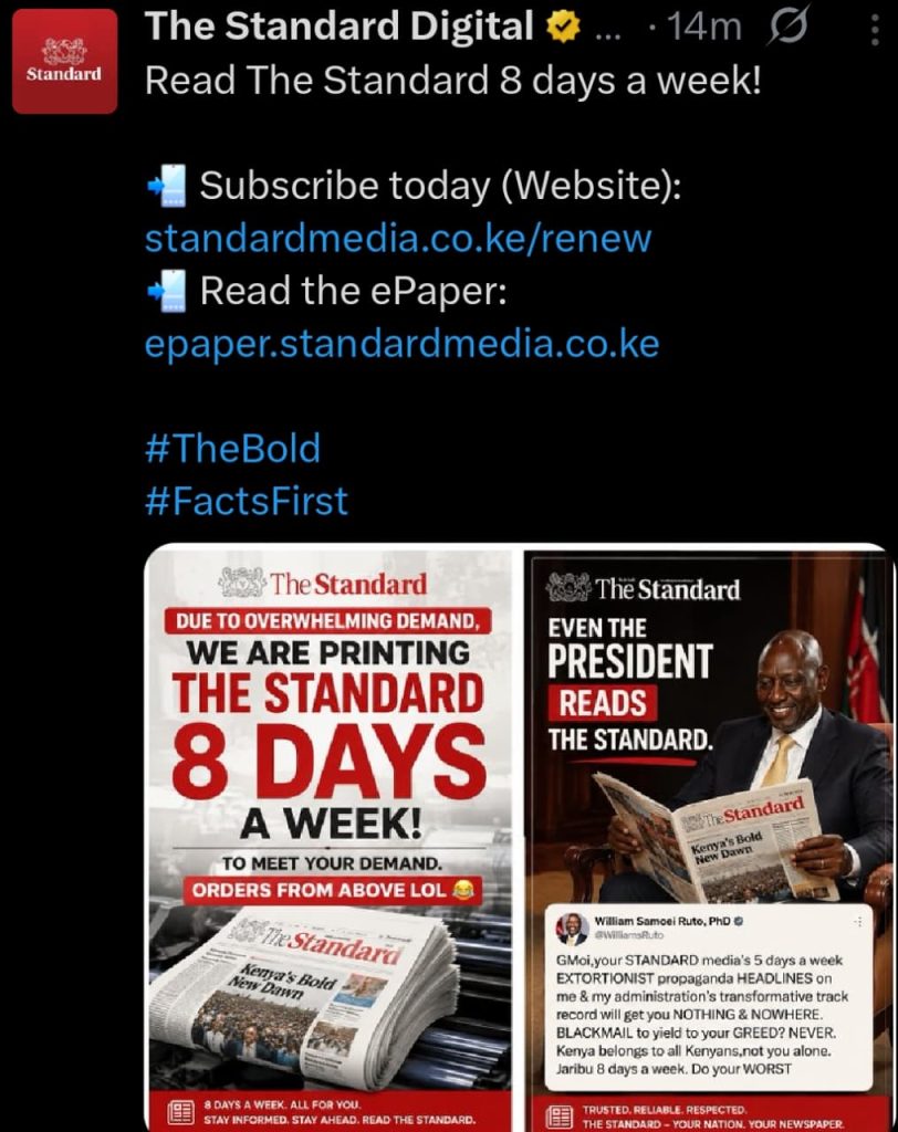 President William Ruto and The Standard Media Group